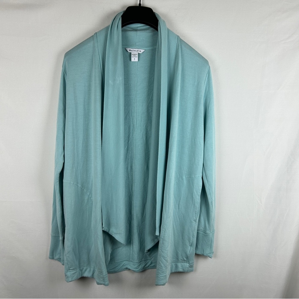 Athleta sea green open front soft cozy over up size small